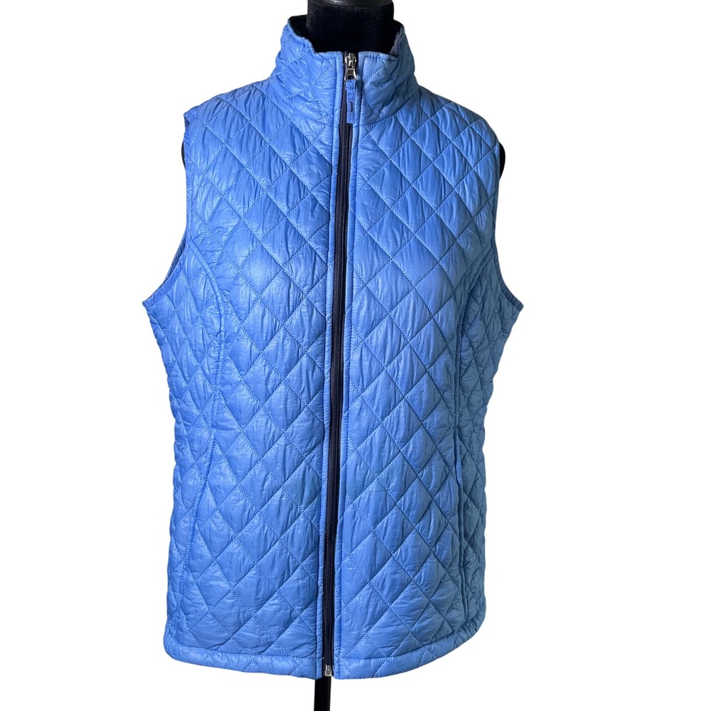 Izod Blue Quilted Puffer Vest Sleeveless Full Zip Mock Neck Sz Large Lightweight